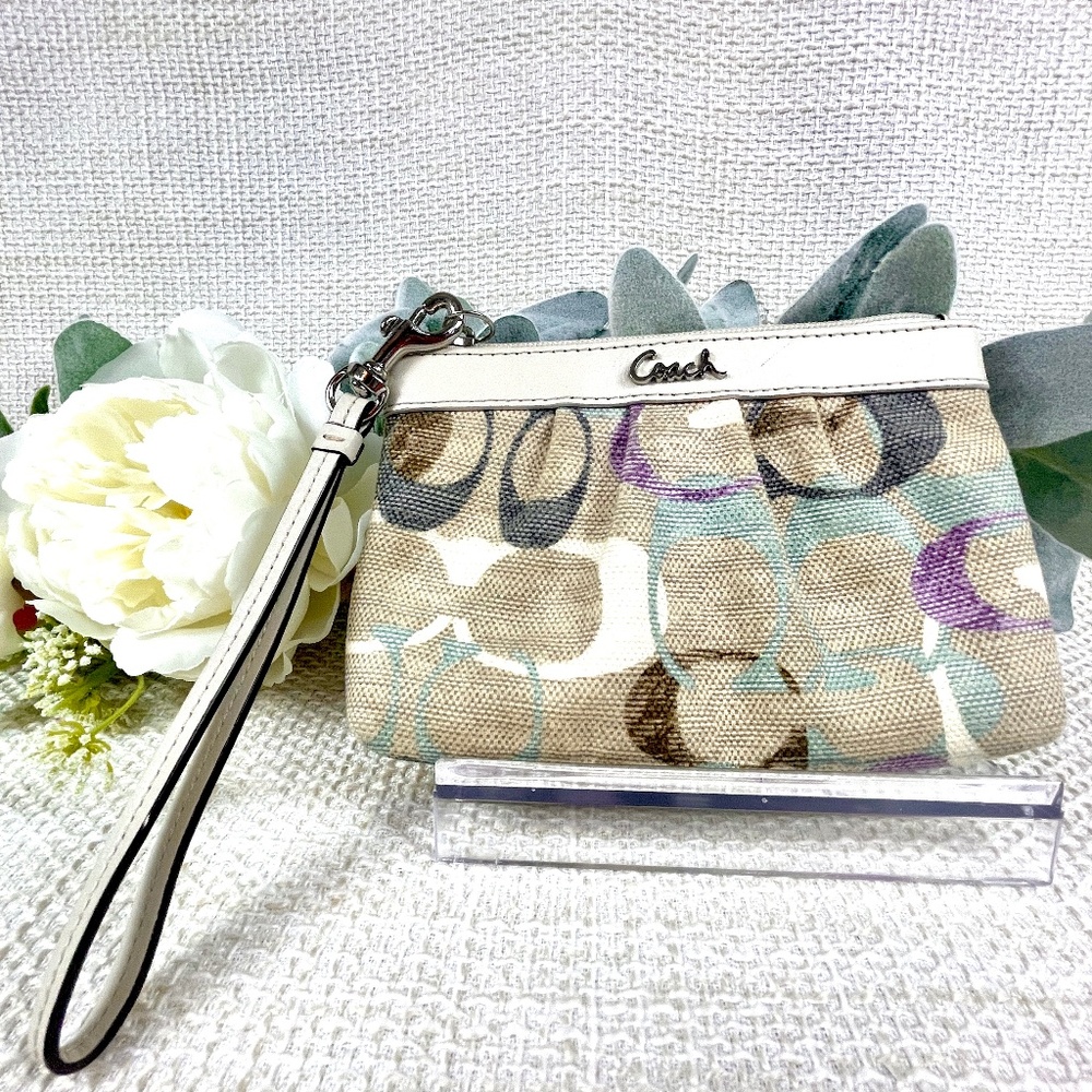 Coach Signature Wristlet in Pastel Colored Canvas